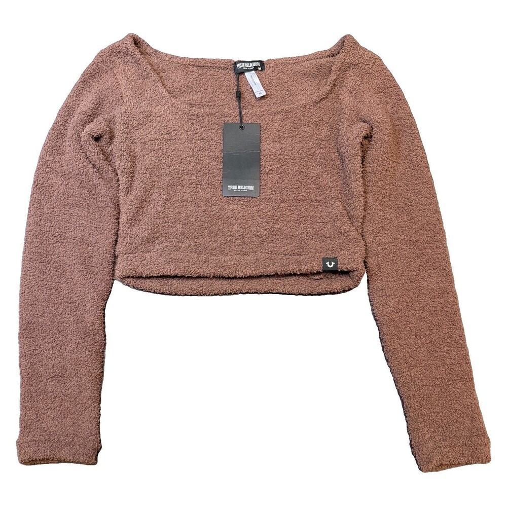 True Religion Medium Long Sleeve Cozy Crop Top Sweater Brown Knit Long Sleeve